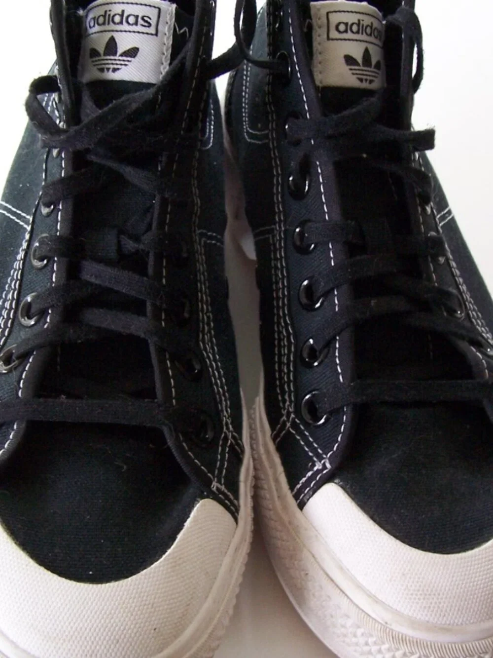 Adidas Black High-Top Canvas Sneakers with Cream Sole Trim Size 8.5